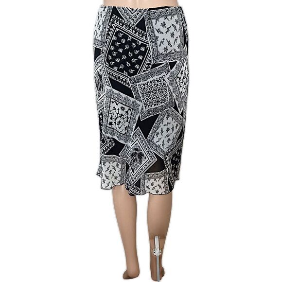 Vtg 90s‎ Patchwork Print Midi Skirt S Lettuce Hem Sheer Overlay Bohemian Grunge. - Picture 4 of 16